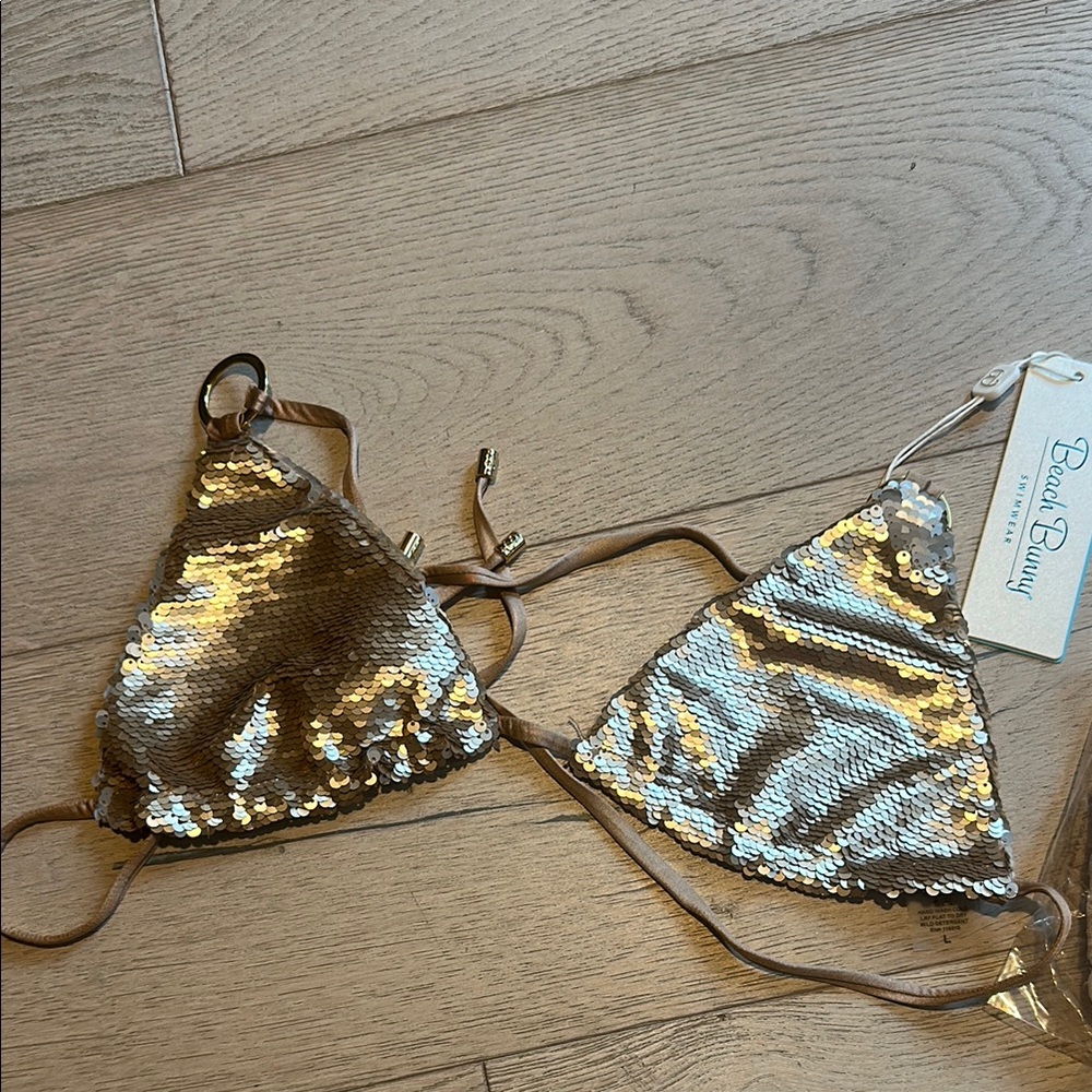 Beach Bunny Metallic Sequin Bikini Top L
